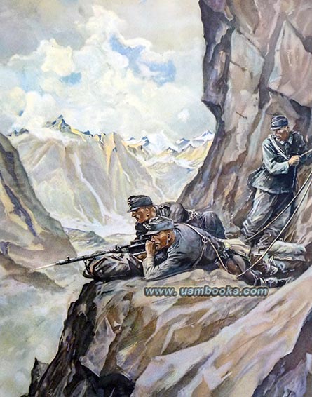 Rudolf Lipius watercolor - Gebirgsjaeger with machine gun